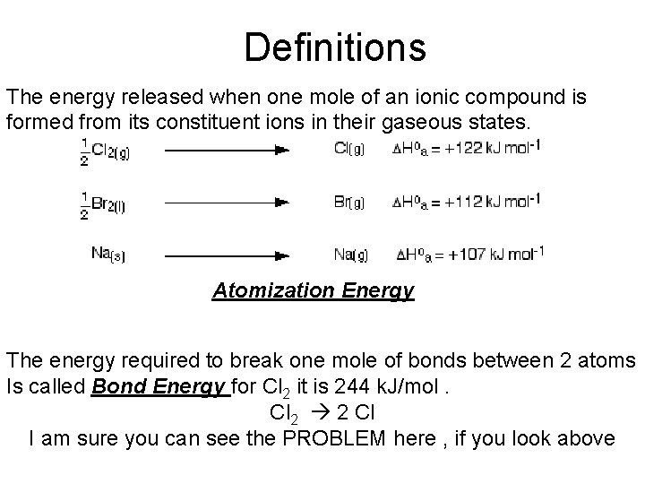 Definitions The energy released when one mole of an ionic compound is formed from