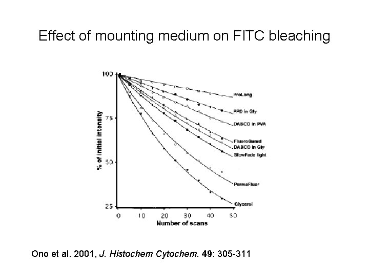 Effect of mounting medium on FITC bleaching Ono et al. 2001, J. Histochem Cytochem.