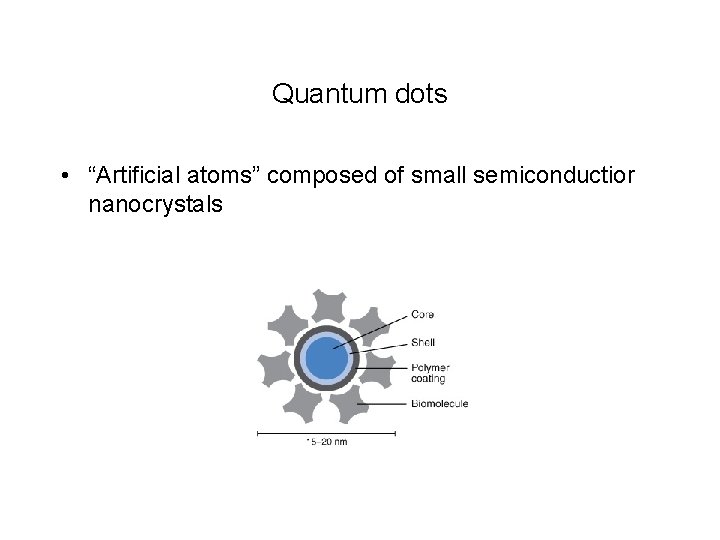 Quantum dots • “Artificial atoms” composed of small semiconductior nanocrystals 