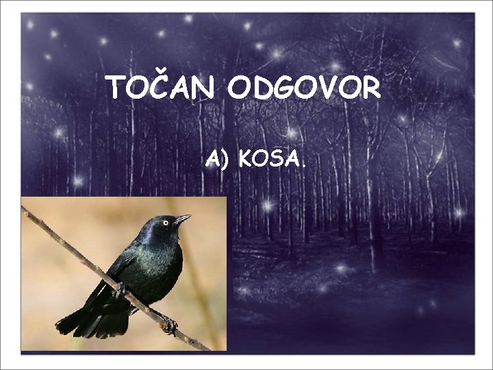 TOČAN ODGOVOR A) KOSA. 