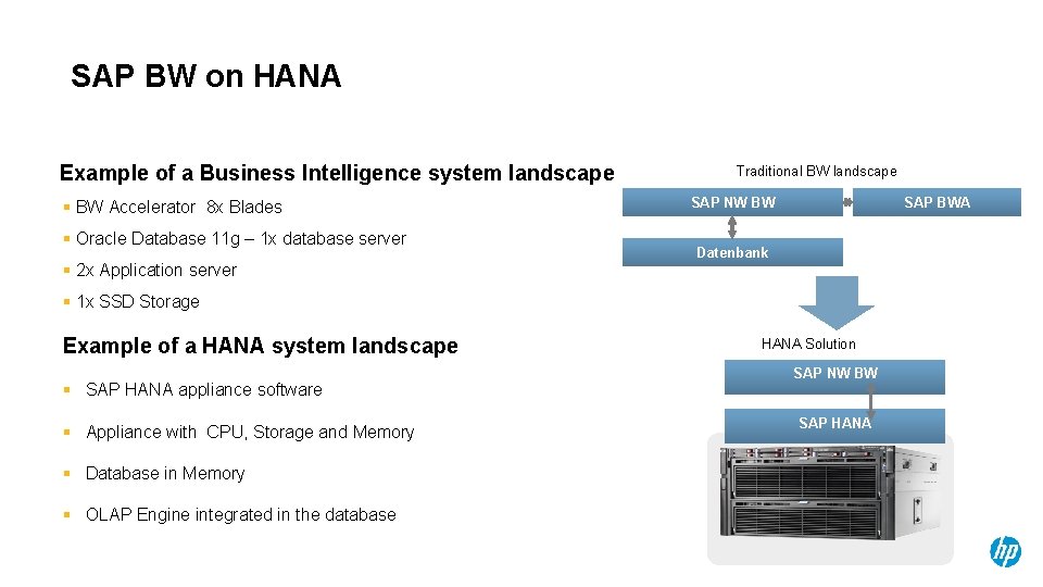 SAP BW on HANA Example of a Business Intelligence system landscape § BW Accelerator