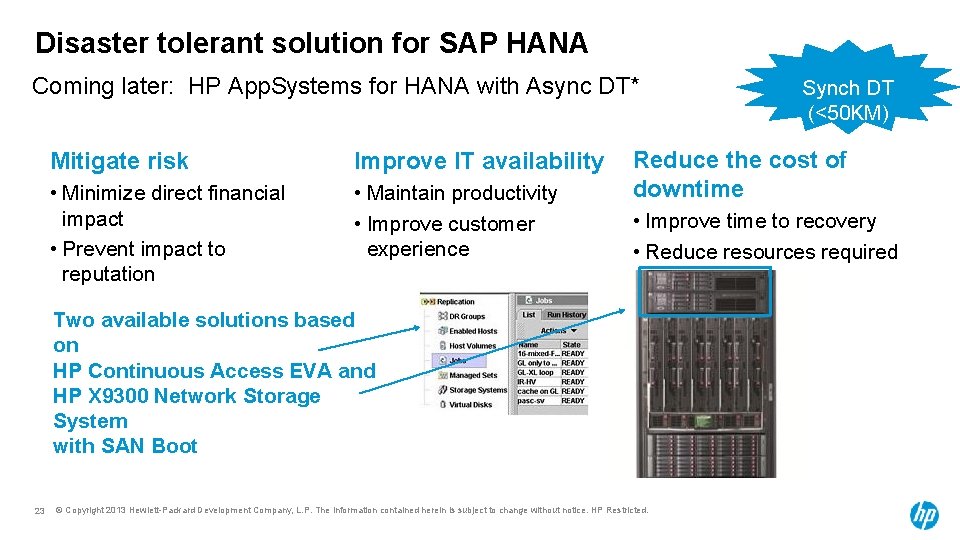 Disaster tolerant solution for SAP HANA Coming later: HP App. Systems for HANA with