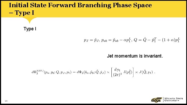 Initial State Forward Branching Phase Space – Type I Jet momentum is invariant. 10