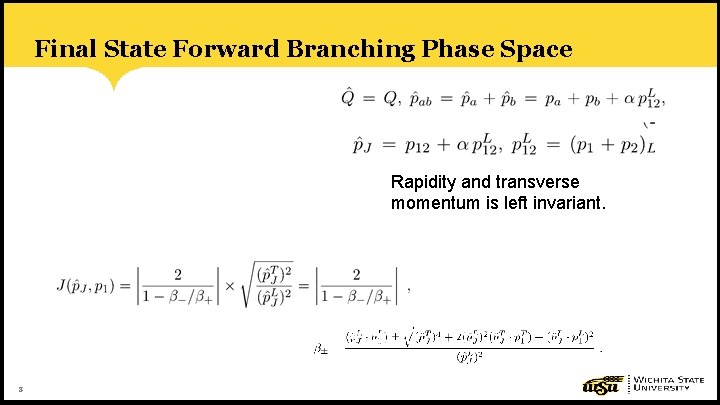 Final State Forward Branching Phase Space Rapidity and transverse momentum is left invariant. 8