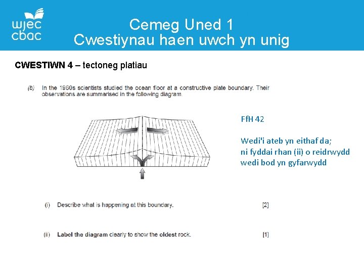 Cemeg Uned 1 Cwestiynau haen uwch yn unig CWESTIWN 4 – tectoneg platiau Ff.