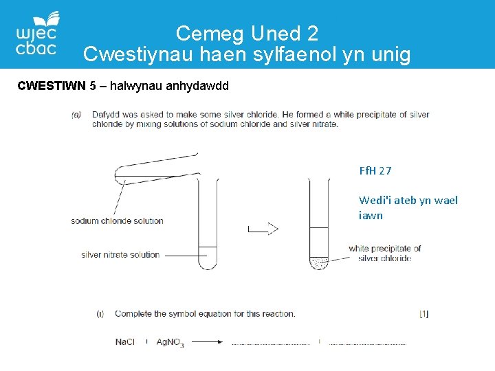 Cemeg Uned 2 Cwestiynau haen sylfaenol yn unig CWESTIWN 5 – halwynau anhydawdd Ff.