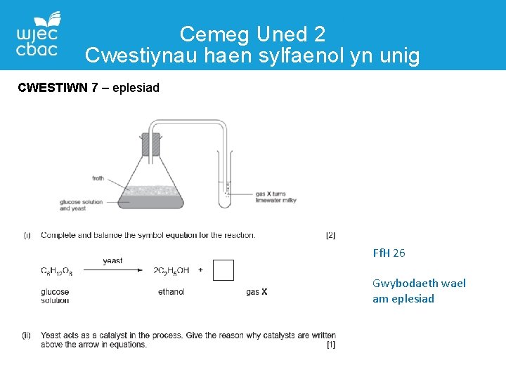 Cemeg Uned 2 Cwestiynau haen sylfaenol yn unig CWESTIWN 7 – eplesiad Ff. H