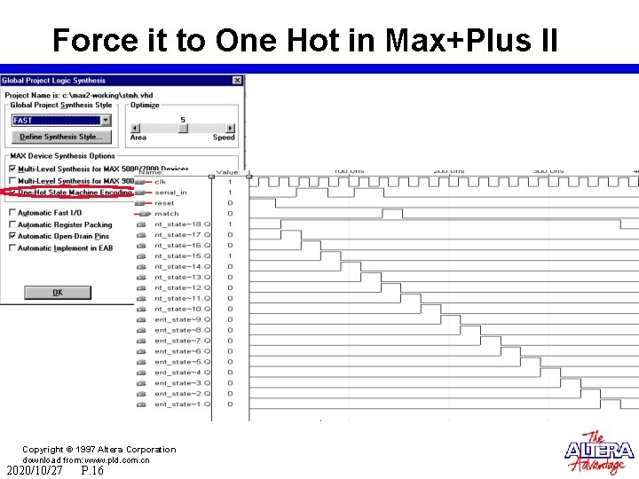 Force it to One Hot in Max+Plus II Copyright © 1997 Altera Corporation download
