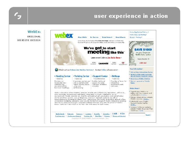 user experience in action Web. Ex: ORIGINAL WEBSITE DESIGN 