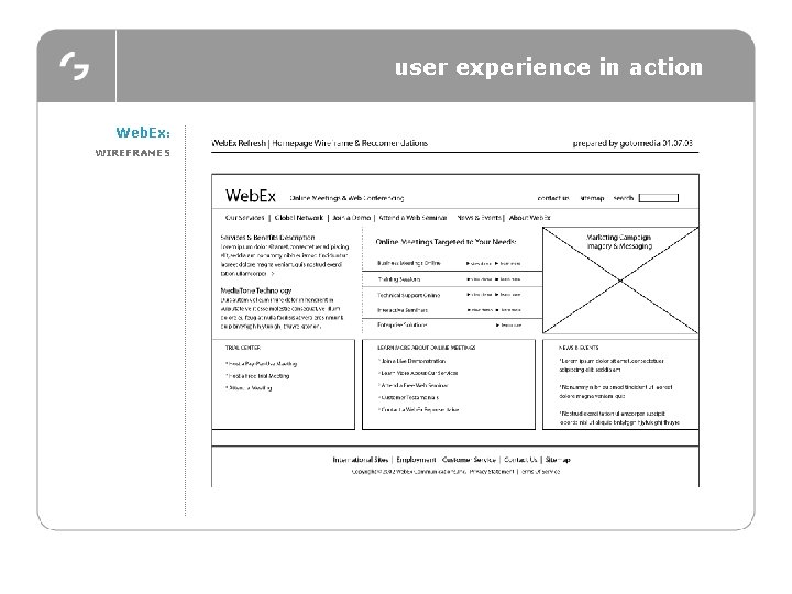 user experience in action Web. Ex: WIREFRAMES 