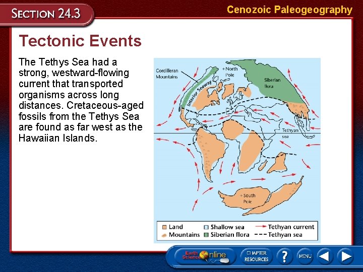 Cenozoic Paleogeography Tectonic Events The Tethys Sea had a strong, westward-flowing current that transported