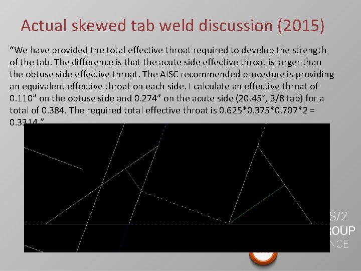 Actual skewed tab weld discussion (2015) “We have provided the total effective throat required