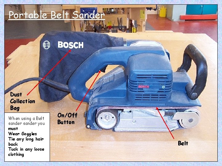 Portable Belt Sander Dust Collection Bag When using a Belt sander you must Wear