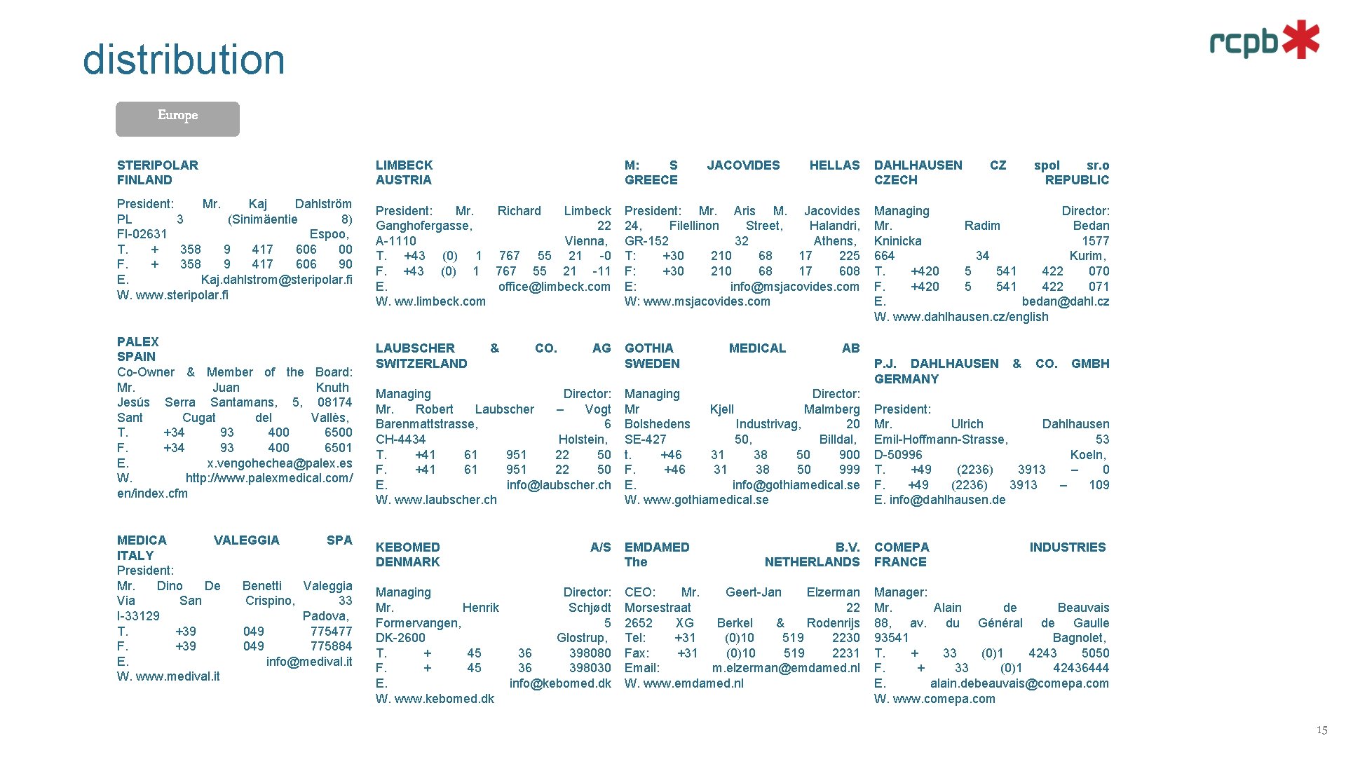 distribution Europe STERIPOLAR FINLAND President: Mr. Kaj Dahlström PL 3 (Sinimäentie 8) FI-02631 Espoo,