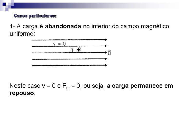 Casos particulares: 1 A carga é abandonada no interior do campo magnético uniforme: Neste