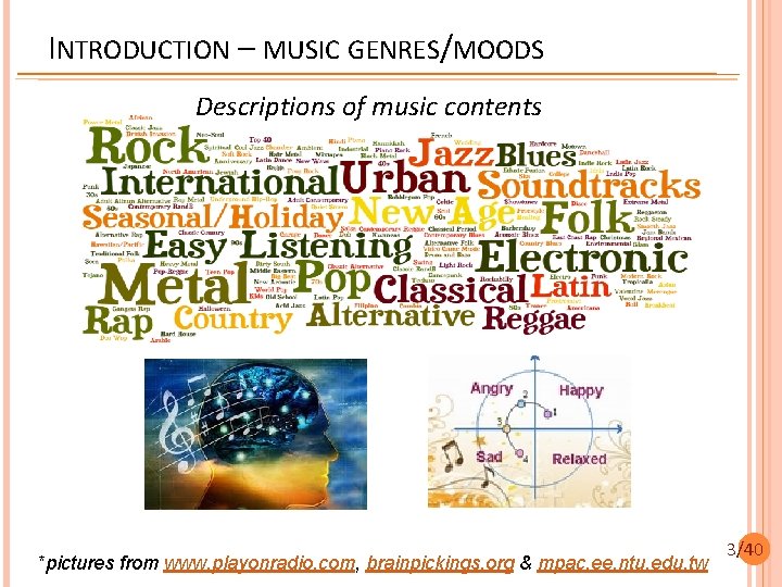 INTRODUCTION – MUSIC GENRES/MOODS Descriptions of music contents *pictures from www. playonradio. com, brainpickings.