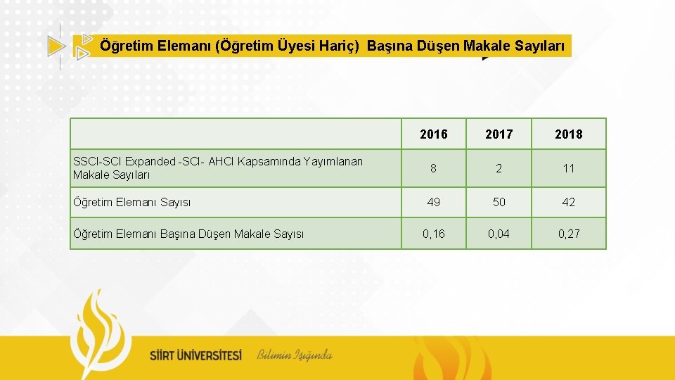 Öğretim Elemanı (Öğretim Üyesi Hariç) Başına Düşen Makale Sayıları 2016 2017 2018 SSCI-SCI Expanded