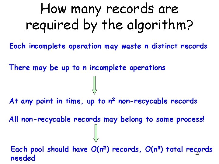 How many records are required by the algorithm? Each incomplete operation may waste n