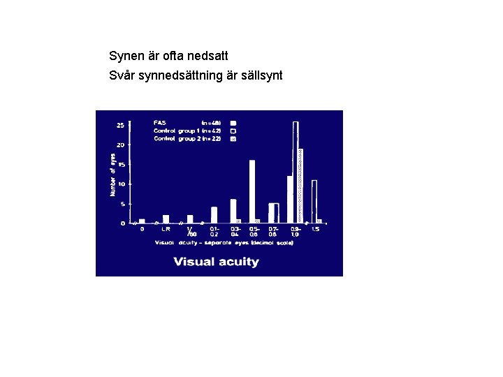 Synen är ofta nedsatt Svår synnedsättning är sällsynt 