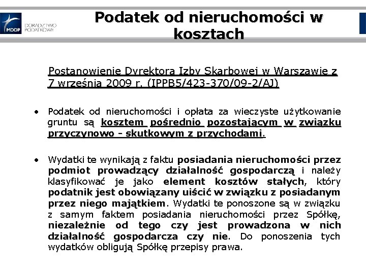 Podatek od nieruchomości w kosztach Postanowienie Dyrektora Izby Skarbowej w Warszawie z 7 września