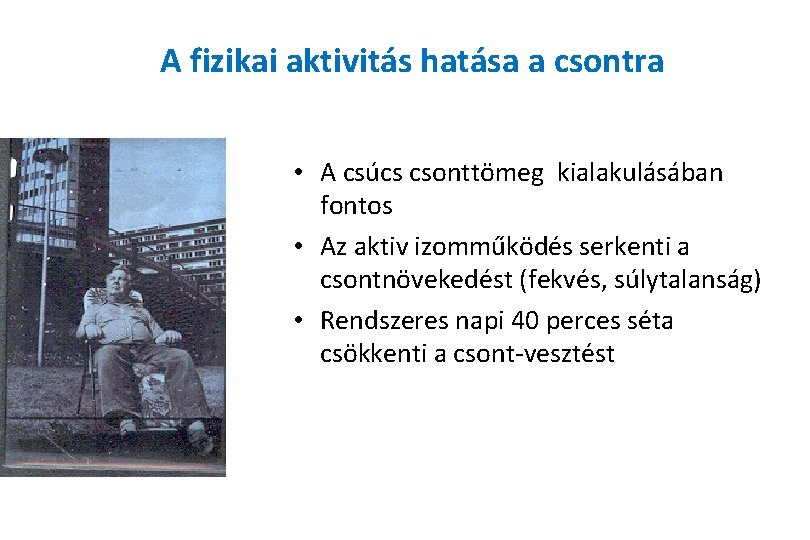 A fizikai aktivitás hatása a csontra • A csúcs csonttömeg kialakulásában fontos • Az