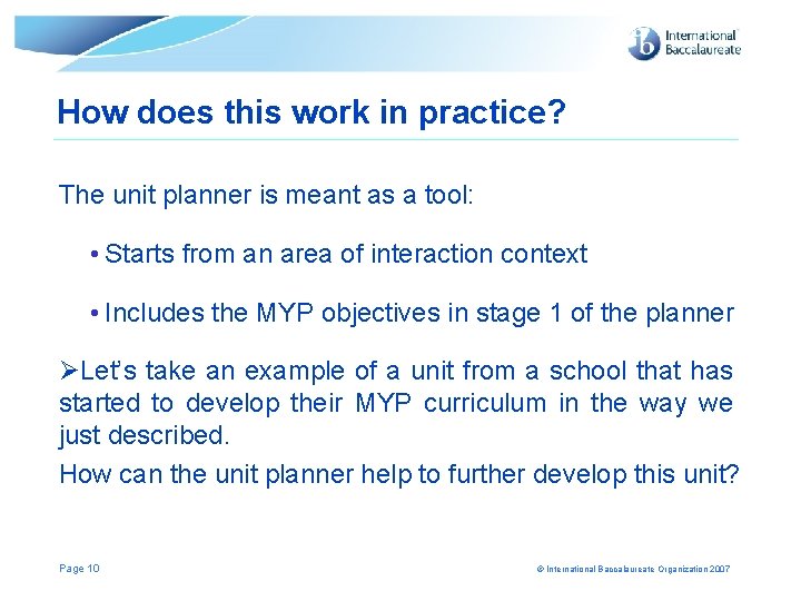 How does this work in practice? The unit planner is meant as a tool: