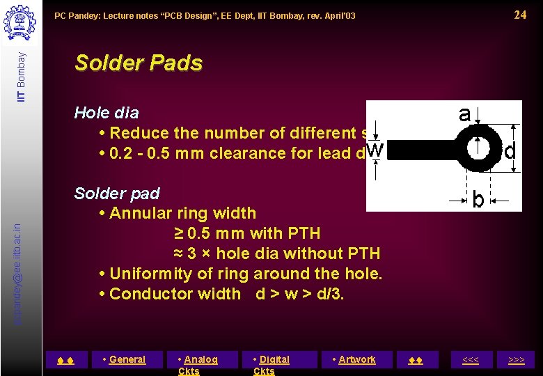 24 IIT Bombay PC Pandey: Lecture notes “PCB Design”, EE Dept, IIT Bombay, rev.