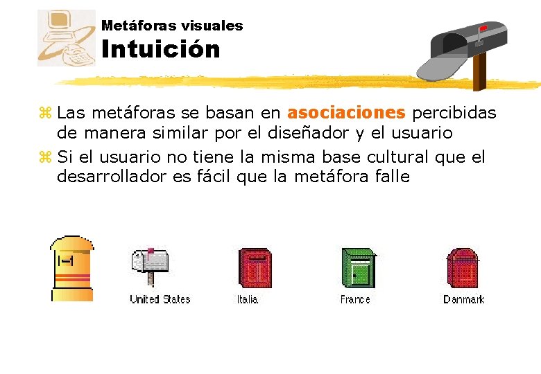 Metáforas visuales Intuición z Las metáforas se basan en asociaciones percibidas de manera similar Metáforas visuales Intuición z Las metáforas se basan en asociaciones percibidas de manera similar
