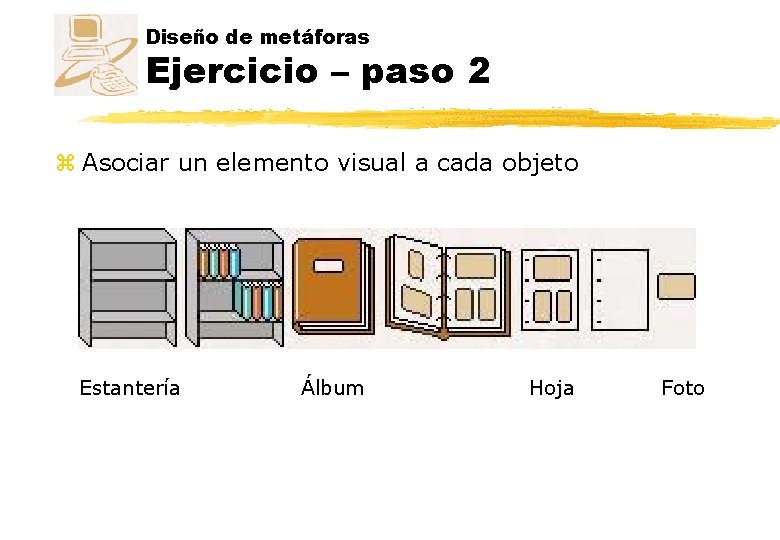 Diseño de metáforas Ejercicio – paso 2 z Asociar un elemento visual a cada Diseño de metáforas Ejercicio – paso 2 z Asociar un elemento visual a cada