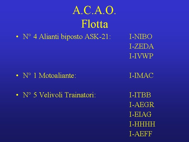 A. C. A. O. Flotta • N° 4 Alianti biposto ASK-21: I-NIBO I-ZEDA I-IVWP