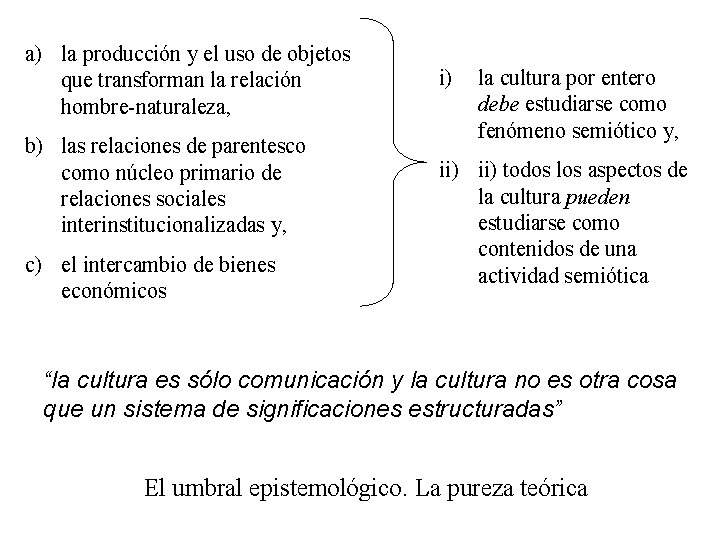 a) la producción y el uso de objetos que transforman la relación hombre-naturaleza, b)