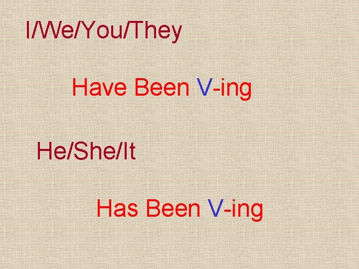 I/We/You/They Have Been V-ing He/She/It Has Been V-ing 