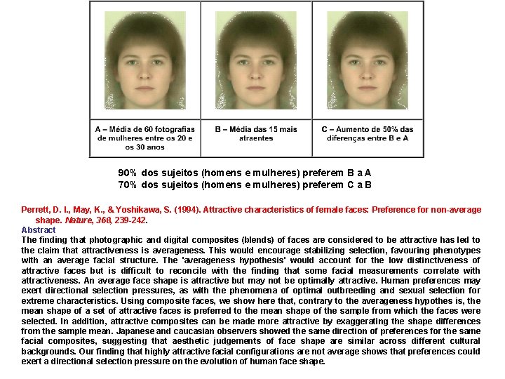 90% dos sujeitos (homens e mulheres) preferem B a A 70% dos sujeitos (homens