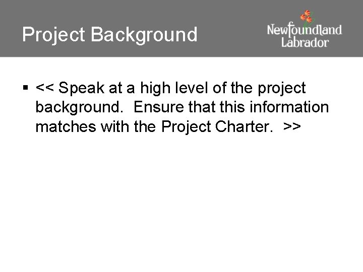 Project Background § << Speak at a high level of the project background. Ensure