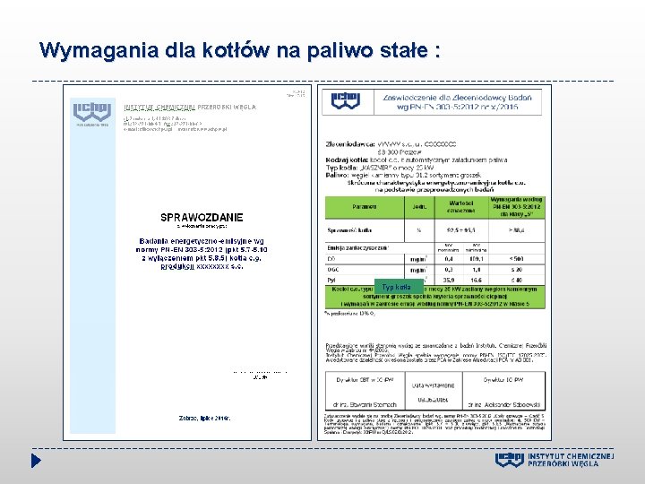 Wymagania dla kotłów na paliwo stałe : Typ kotła 