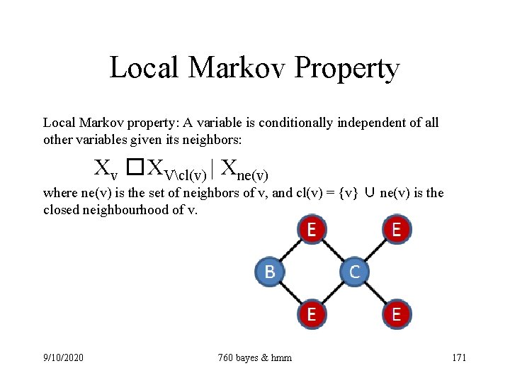 Local Markov Property Local Markov property: A variable is conditionally independent of all other