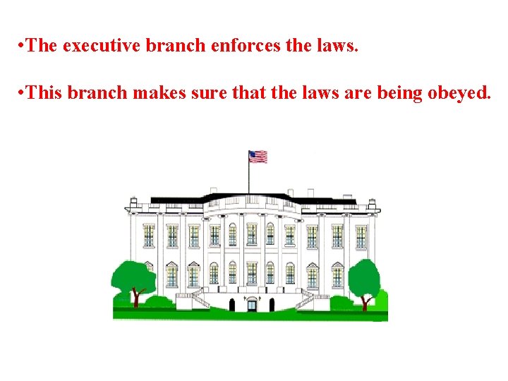  • The executive branch enforces the laws. • This branch makes sure that