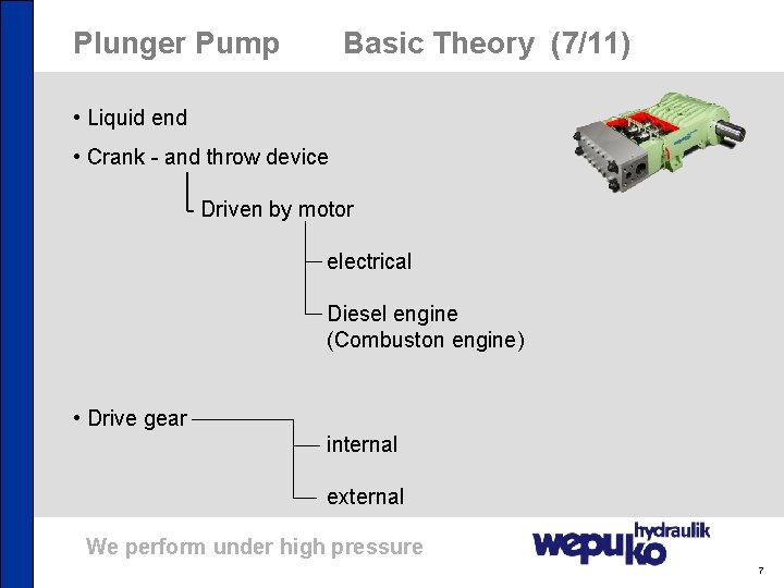 Plunger Pump Basic Theory (7/11) • Liquid end • Crank - and throw device