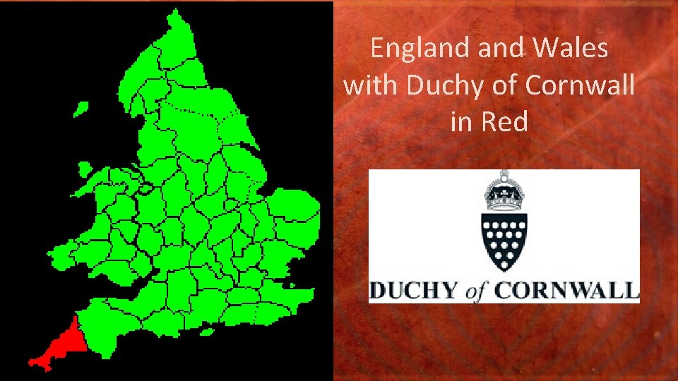 England Wales with Duchy of Cornwall in Red 
