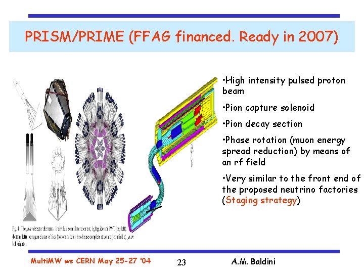PRISM/PRIME (FFAG financed. Ready in 2007) • High intensity pulsed proton beam • Pion