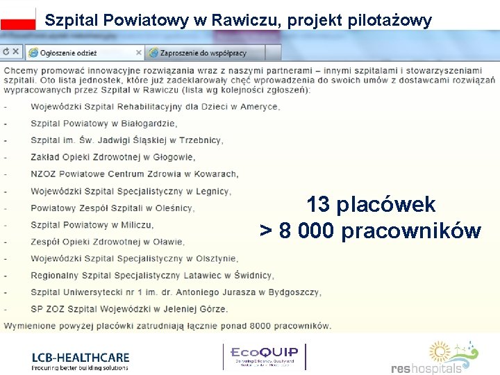 Szpital Powiatowy w Rawiczu, projekt pilotażowy 13 placówek > 8 000 pracowników 