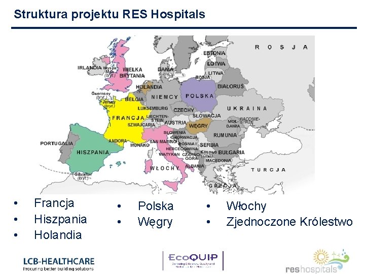 Struktura projektu RES Hospitals • • • Francja Hiszpania Holandia • • Polska Węgry