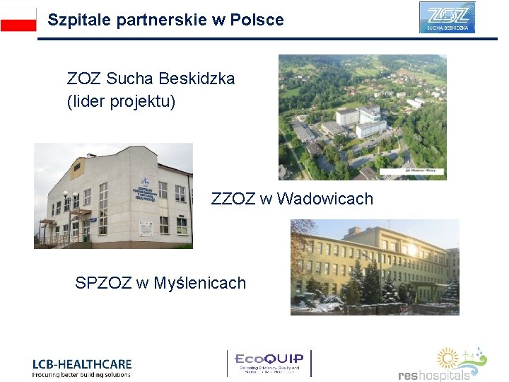 Szpitale partnerskie w Polsce ZOZ Sucha Beskidzka (lider projektu) ZZOZ w Wadowicach SPZOZ w