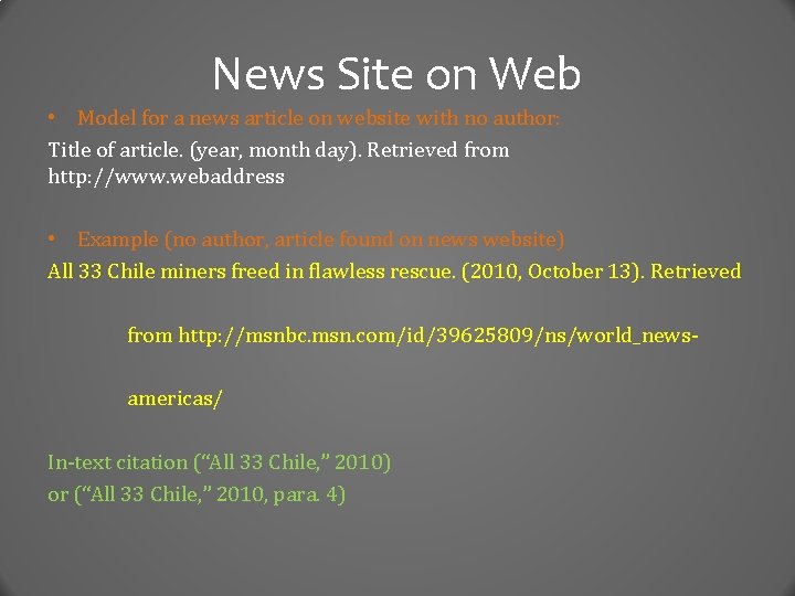 News Site on Web • Model for a news article on website with no