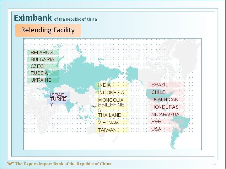 Eximbank of the Republic of China Relending Facility BELARUS BULGARIA CZECH RUSSIA UKRAINE ISRAEL