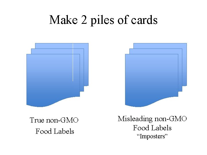 Make 2 piles of cards True non-GMO Food Labels Misleading non-GMO Food Labels “Imposters”