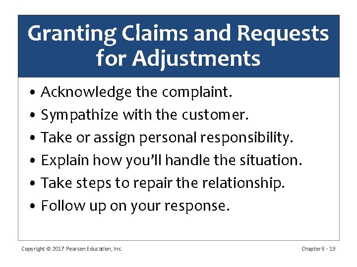 Granting Claims and Requests for Adjustments • Acknowledge the complaint. • Sympathize with the Granting Claims and Requests for Adjustments • Acknowledge the complaint. • Sympathize with the