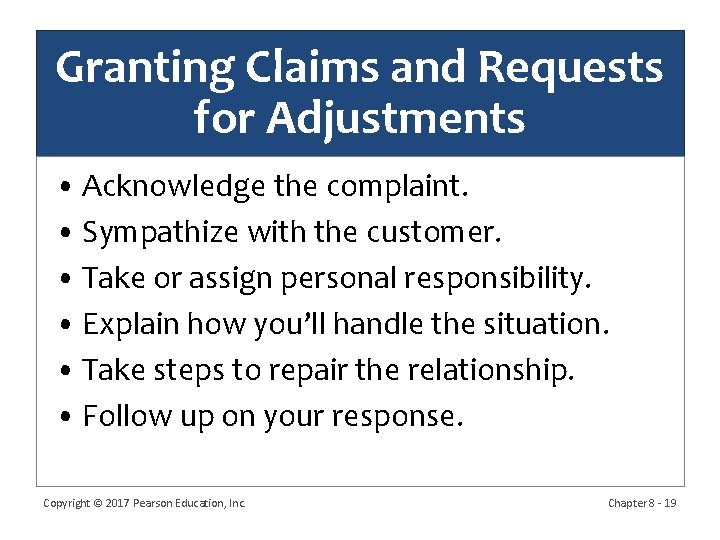 Granting Claims and Requests for Adjustments • Acknowledge the complaint. • Sympathize with the