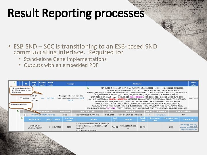 Result Reporting processes • ESB SND – SCC is transitioning to an ESB-based SND