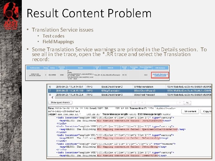 Result Content Problem • Translation Service issues • Test codes • Field Mappings •